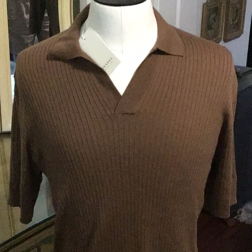 Sunspel Brown Ribbed Polo Shirt
